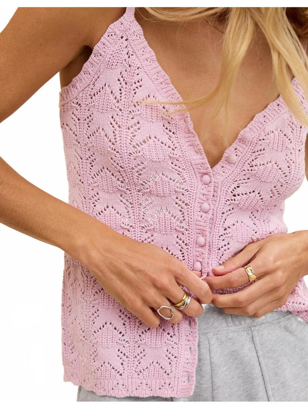 AE Aerie Sweater Button Front Tank Top American Eagle NWT Orchid Small